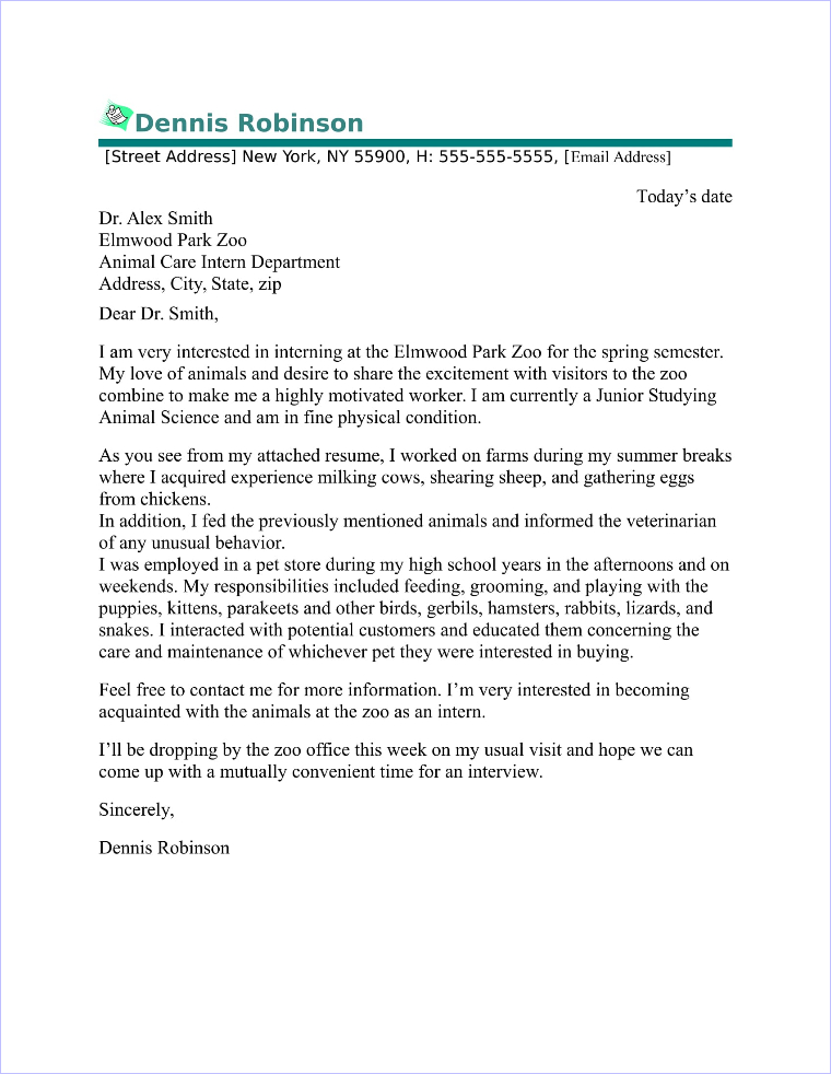 Cover Letter For Zoo Internship - 300+ Cover Letter Example