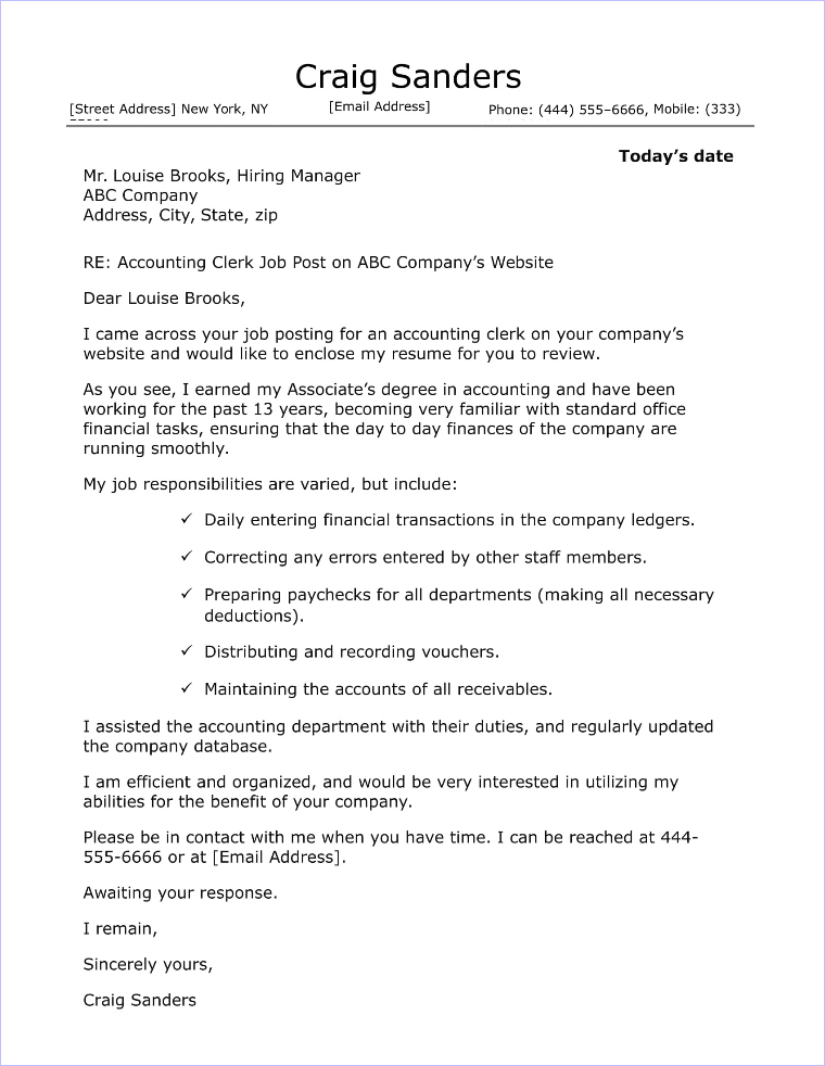 Accounting Cover Letter Sample