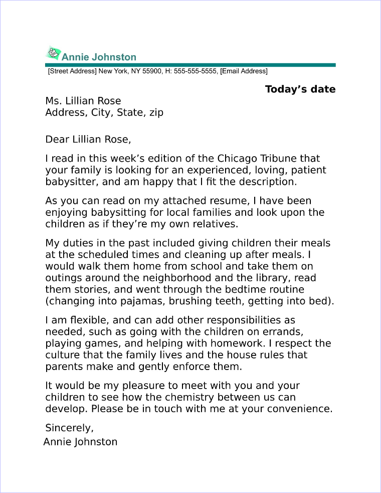 cover letter for babysitter job