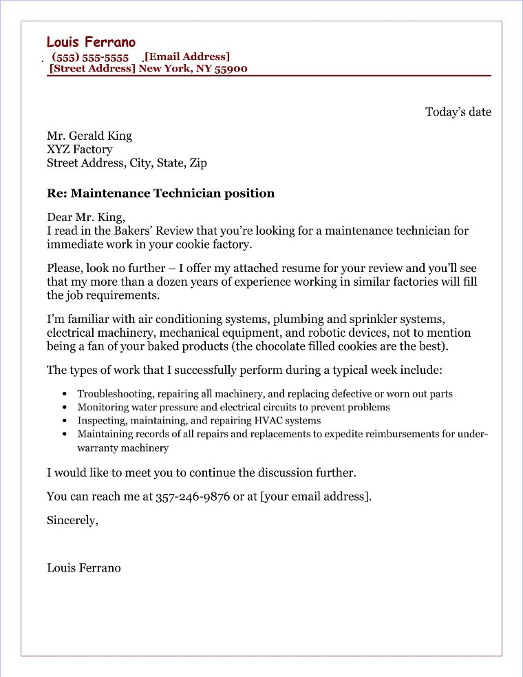 Best 10 Maintenance Resume Cover Letter Free Samples Examples 