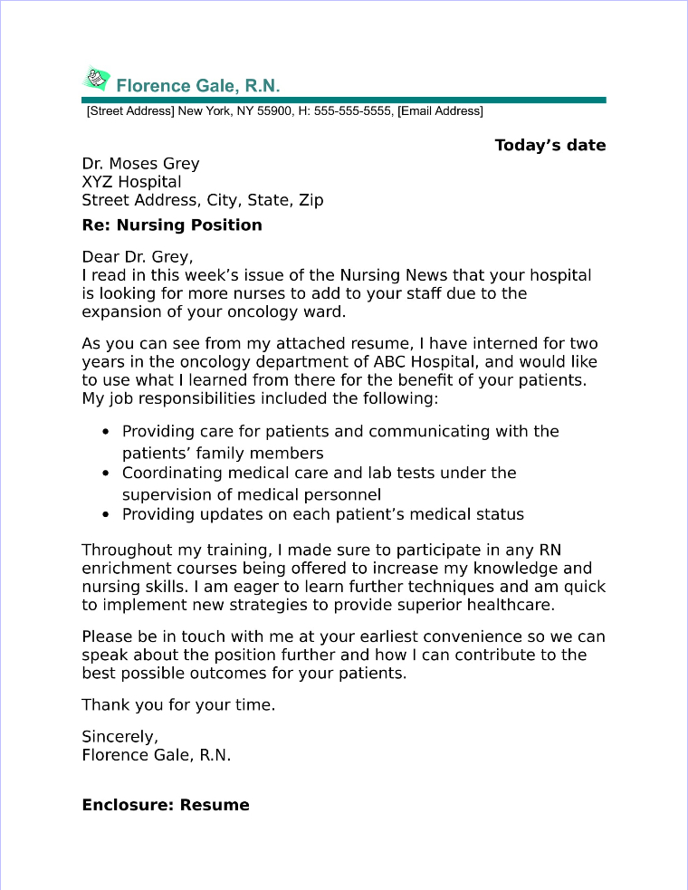 cover letter nursing graduate program