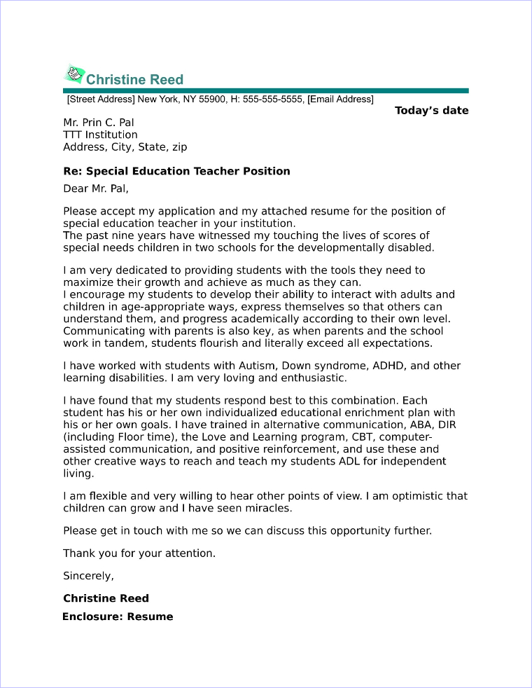 cover letter for special education job