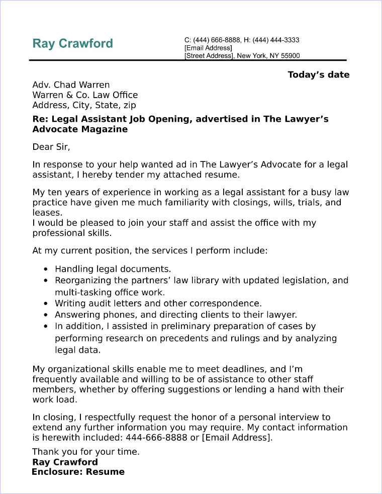 law firm cover letter for legal assistant