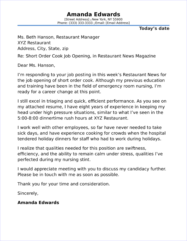Cover Letter For Restaurant Chef Primary Collection Latest News