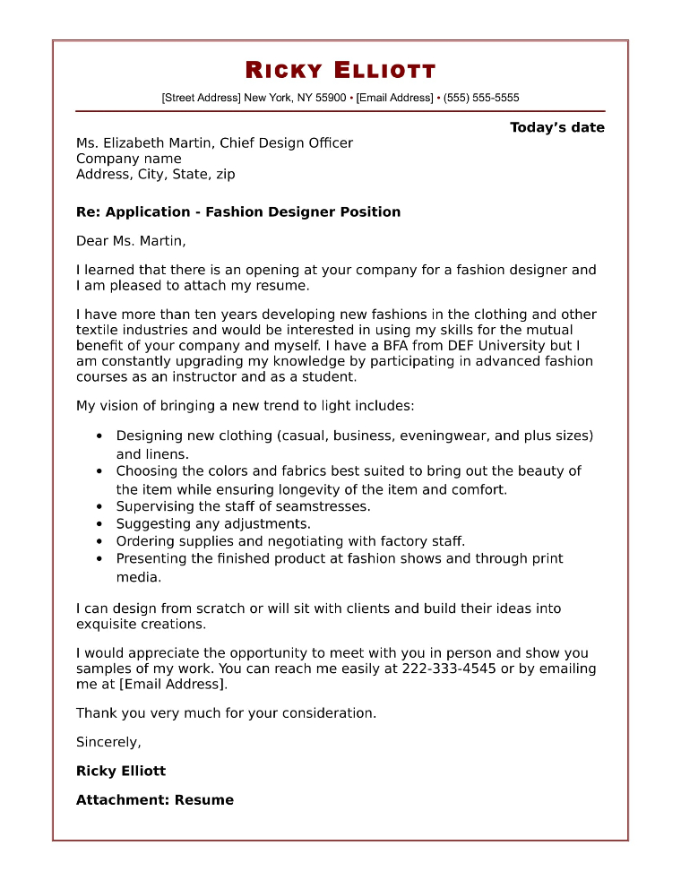Cover Letter For Fashion Job