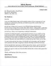 Waitress Cover Letter Sample